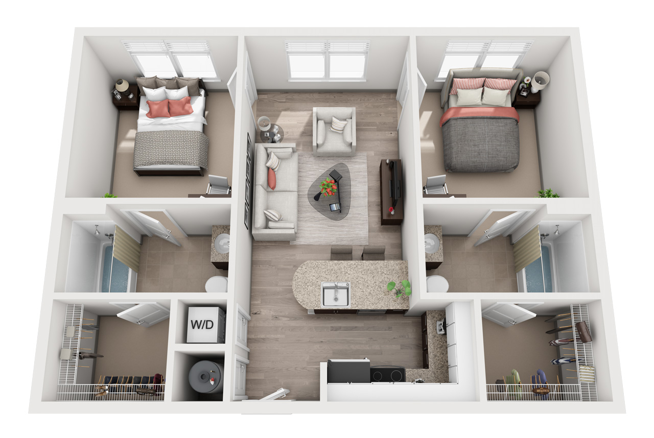 2 Bedroom, 2 Bath floor plan